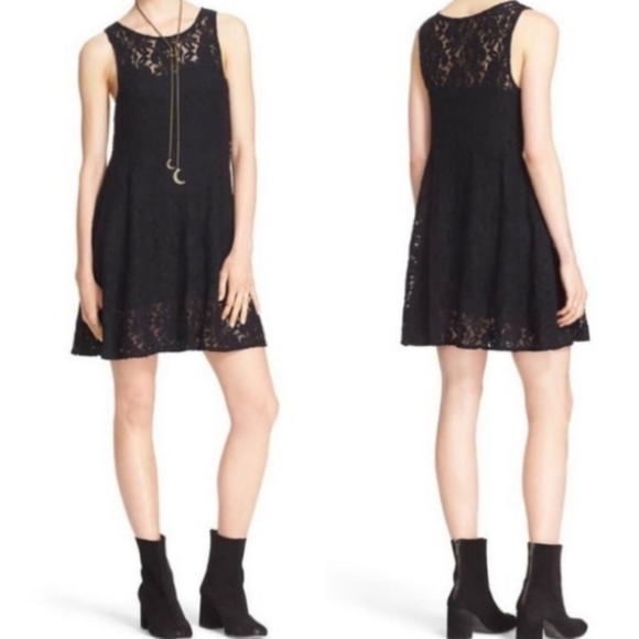 FREE PEOPLE Miles Of Lace Mini Fit & Flare Sleeveless Popover Dress, Lined, Nwt - Picture 2 of 16